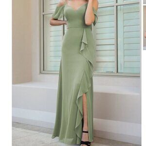 Jasmine B233055 Whimsical Poly Chiffon Bridesmaid Gown in Celadon Size N10